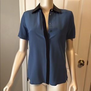 Silk and Leather Collar Button Up Shirt